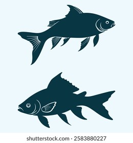 Fish Icon, Elegant Carp Fish Clipart Illustration Vector Artwork for Fishing T-Shirt, Digital and Print Designs