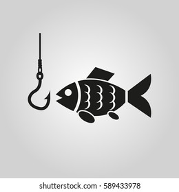 Fish Icon Fishing Angling Hook Symbol Stock Vector (Royalty Free ...