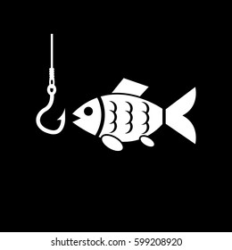 Fish icon. Fishing and angling, Hook symbol. Flat design. Stock - Vector illustration