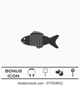 Fish icon flat. Black pictogram on white background. Vector illustration symbol and bonus button