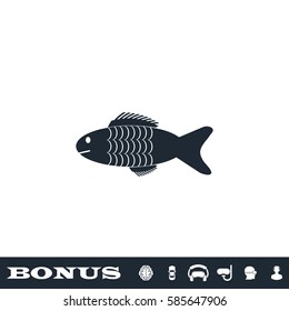 Fish icon flat. Black pictogram on white background. Vector illustration symbol and bonus button