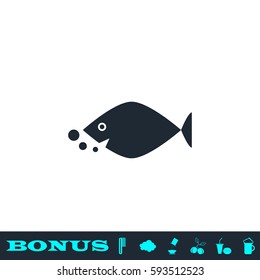 Fish icon flat. Black pictogram on white background. Vector illustration symbol and bonus button
