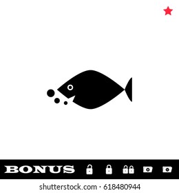 Fish icon flat. Black pictogram on white background. Vector illustration symbol and bonus button open and closed lock, folder, star