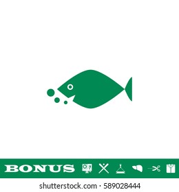 Fish icon flat. Green pictogram on white background. Vector illustration symbol and bonus button