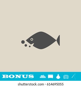 Fish icon flat. Grey pictogram on light background. Vector illustration symbol and bonus button real estate, ottoman, vase, tv, fishing rod