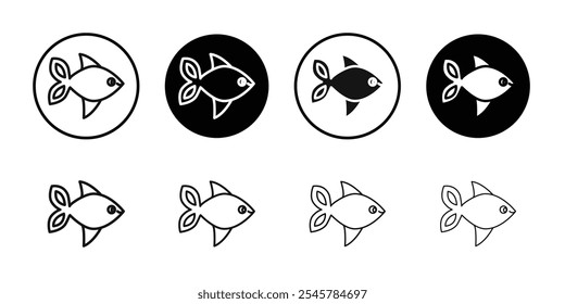 Conjunto de símbolos de línea plana de icono de pescado.
