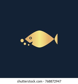 Fish icon flat. Simple gold pictogram on dark background. Vector illustration symbol
