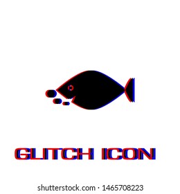 Fish icon flat. Simple pictogram - Glitch effect. Vector illustration symbol