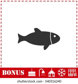 Fish icon flat. Simple vector symbol and bonus icon