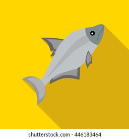 Fish icon in flat style on a yellow background