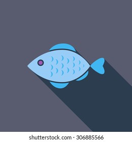 Fish icon. Flat vector related icon with long shadow for web and mobile applications. It can be used as - logo, pictogram, icon, infographic element. Vector Illustration.