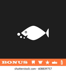 Fish icon flat. White pictogram on black background. Vector illustration symbol and bonus button tooth, vase, star, mirror, bottle