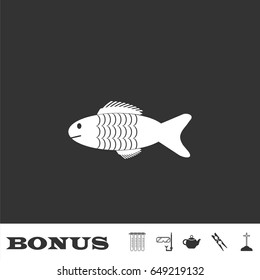 Fish icon flat. White pictogram on black background. Vector illustration symbol and bonus icons
