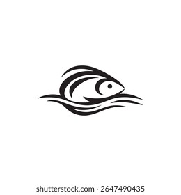 Ícone de Peixe com Ondas de Água Fluindo para Marcas Marinhas, Naturais e Aquáticas