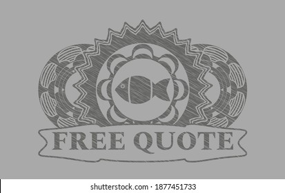 ícono de pez y texto de cita libre Gray strot emblema realista. Sólido fondo de moda. Ilustración artística. 
