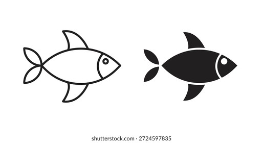 Fish icon glyph and line set thin line symbol concept.
