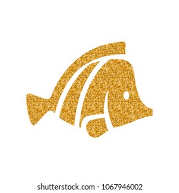 Fish icon in gold glitter texture. Sparkle luxury style vector illustration.