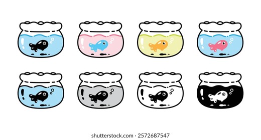 fish icon goldfish glass jar bottle doodle cartoon character vector logo colorful illustration tuna symbol clip art design