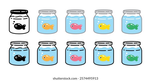 fish icon goldfish glass jar bottle doodle cartoon character vector logo colorful tuna symbol clip art illustration design