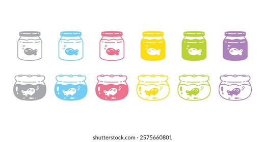fish icon goldfish glass jar bottle doodle cartoon character vector logo pastel colorful tuna symbol clip art illustration design