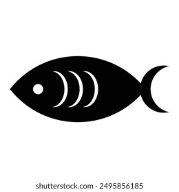 Icono de pez en escala de grises aislado sobre fondo blanco.