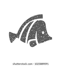 Fish icon in grunge texture. Vintage style vector illustration.