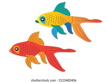 Fish icon isolated. Colorful cartoon flat aquarium fish icon for your design.