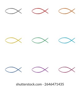 Ícone de peixe isolado no fundo branco. Definir ícones coloridos