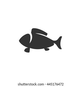 Fish icon isolated on a white background. Logo silhouette design template. Simple symbol concept in flat style. Abstract sign, pictogram for web, mobile and infographics - stock vector