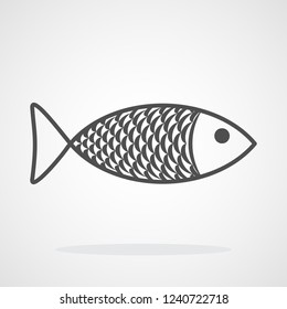 Fish icon isolated. Vector illustration. Gray fish symbol in flat style