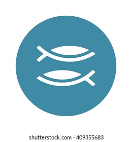 fish icon, isolated, white on the blue background