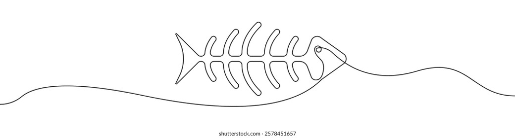 Fish icon line continuous drawing vector. One line Fish skeleton icon vector background. Fish icon. Continuous outline of a Fish icon.