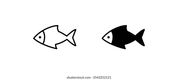 Fish icon. Fish line and flat icons set, editable stroke isolated on white, linear vector outline illustration, symbol logo design style