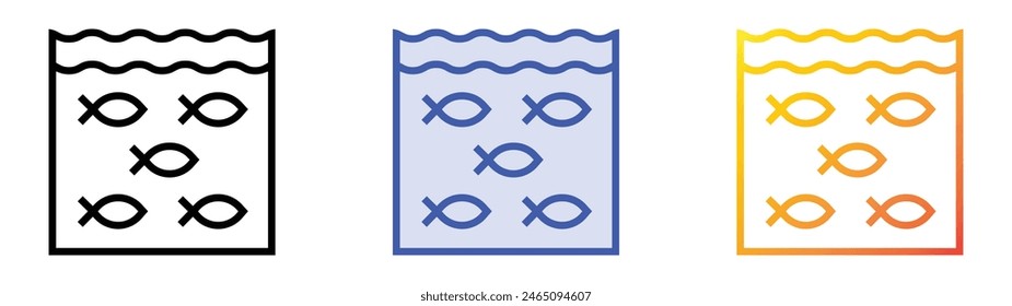 icono de pez. Diseño de estilo de relleno lineal, azul y degradado aislado sobre fondo blanco