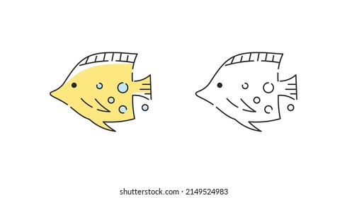 Fish icon linear vector. Exotic fish logo symbol set in color and black.