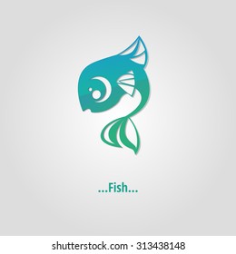 Fish icon. Little blue fish on a white background.