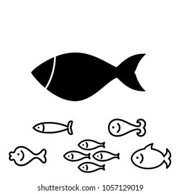 Fish Icon or Logo Collection Isolated on White. Simple Black Sea Animal Symbol in Thin Line Style