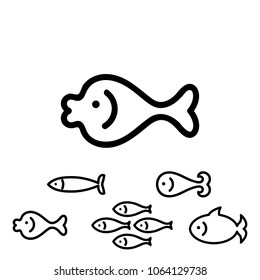 Fish Icon or Logo Collection Isolated on White. Simple Black Sea Animal Symbol in Thin Line Style