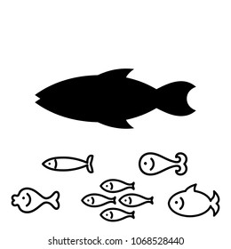 Fish Icon or Logo Collection Isolated on White. Simple Black Sea Animal Symbol in Thin Line Style