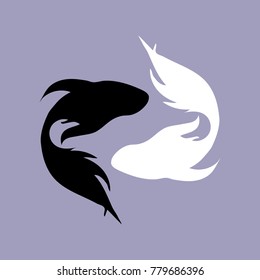 Fish icon or logo isolated on a gray background . Simple black and white vector symbol.