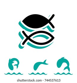 Fish icon or logo isolated. Simple black vector symbol