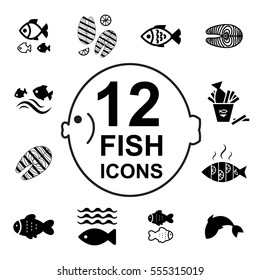 Fish Icon Or Logo Set Isolated On White Background. Simple Black Vector Seafood Symbols Collection