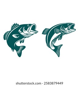 Fish Icon, Majestic Largemouth Bass Fish Clipart Illustration Vector Artwork for Fishing T-Shirt, Digital and Print Designs