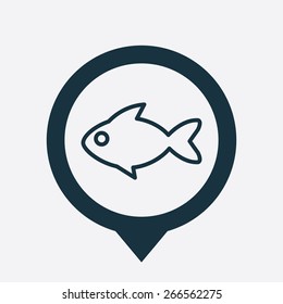 fish icon map pin on white background 