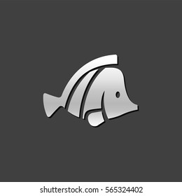 Fish icon in metallic grey color style. Sea animal pet