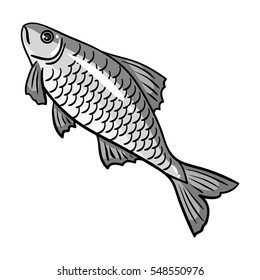 Fish icon in monochrome style isolated on white background. Fishing symbol stock vector illustration.