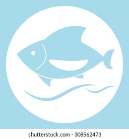 fish icon on blue background, vector EPS 10.