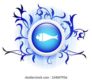 fish icon on blue decorative button