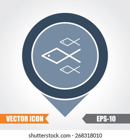 Fish Icon On Map Pointer. Eps.-10.