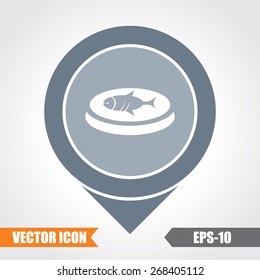 Fish Icon On Map Pointer. Eps.-10.